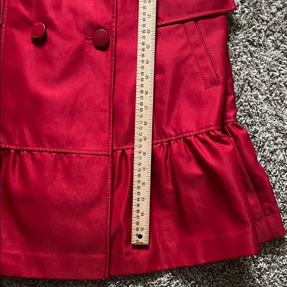NWT DONATELLA  Vibrant Red Trench Coat Double Breasted Ruffle Hem in Size L - Picture 12 of 16